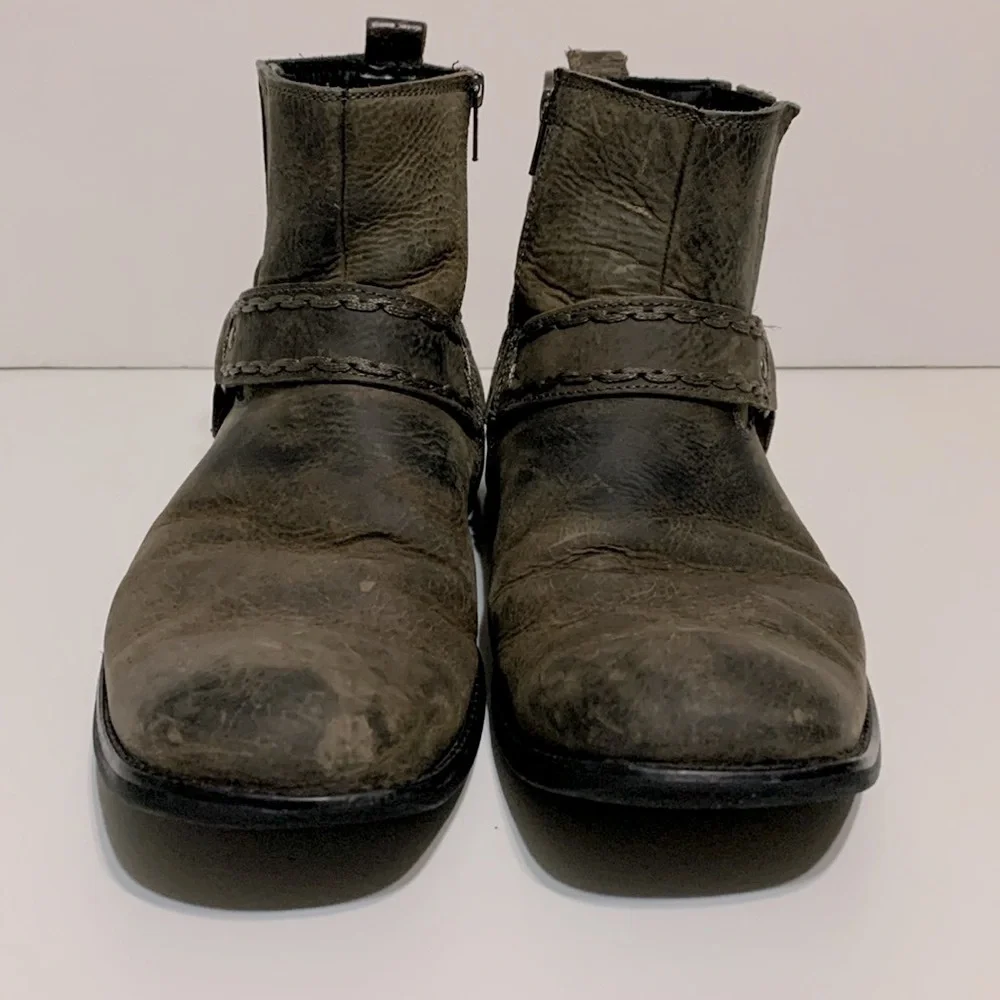 Bed Stu Men's Olive Brown Distressed Leather Harness Boots